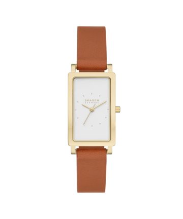 Skagen Hagen Lille Three-Hand Brown Leather Tank Watch - SKW3097